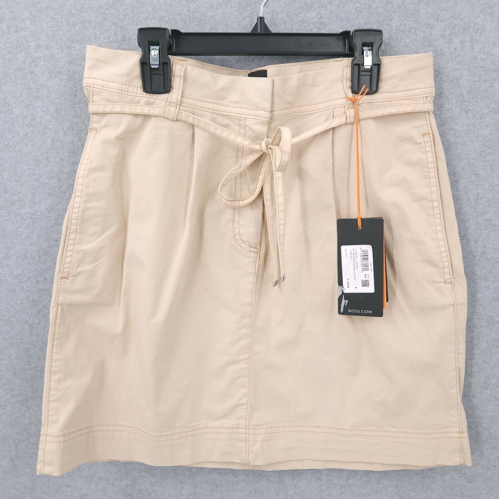 Boss Orange Varachute Mini Beige Drawstring Short Skirt Womens Size 6 NWT